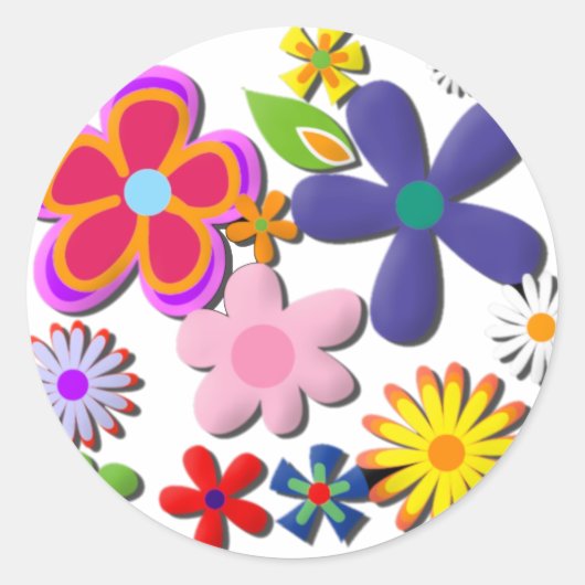 Blume Power Retro Floral Vector Runder Aufkleber (Vorderseite)