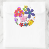 Blume Power Retro Floral Vector Runder Aufkleber (Tasche)