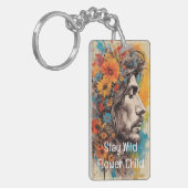 Blume Power Retro Männliche Portrait Akryllischer Schlüsselanhänger (Vorderseite links)