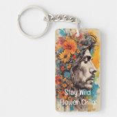 Blume Power Retro Männliche Portrait Akryllischer  Schlüsselanhänger (Vorderseite)