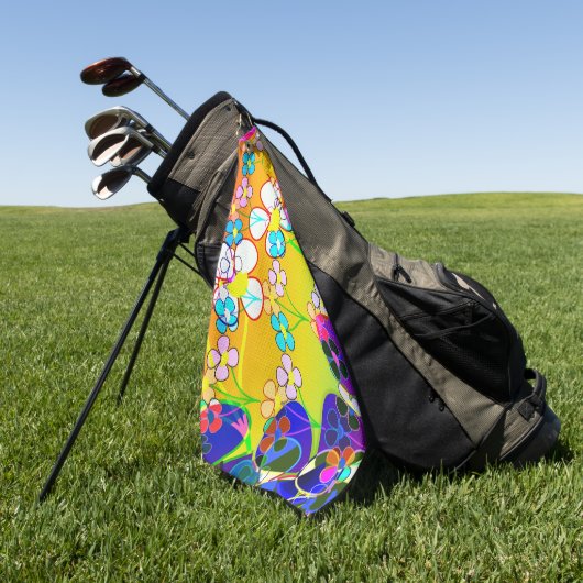 Blume Power Retro-Stiefmütterchen Golfhandtuch (Gras)
