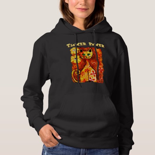 Blume Power Retro Whimsical Cat Kitty Orange Red Hoodie (Vorderseite)
