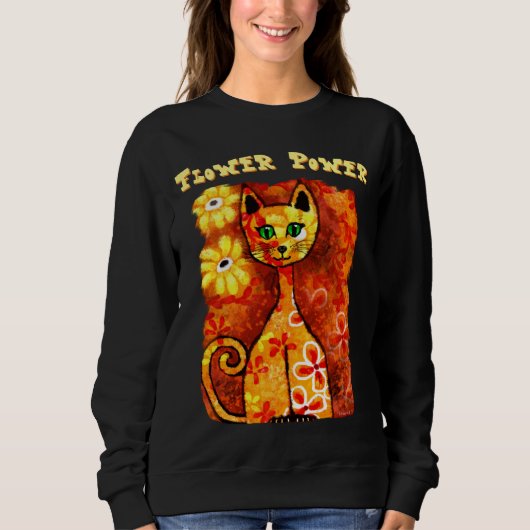 Blume Power Retro Whimsical Cat Kitty Orange Red Sweatshirt (Vorderseite)