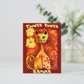 Blume Power Retro Whimsical Cat Personalisiert Postkarte (Stehend Vorderseite)
