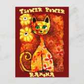 Blume Power Retro Whimsical Cat Personalisiert Postkarte (Vorderseite)