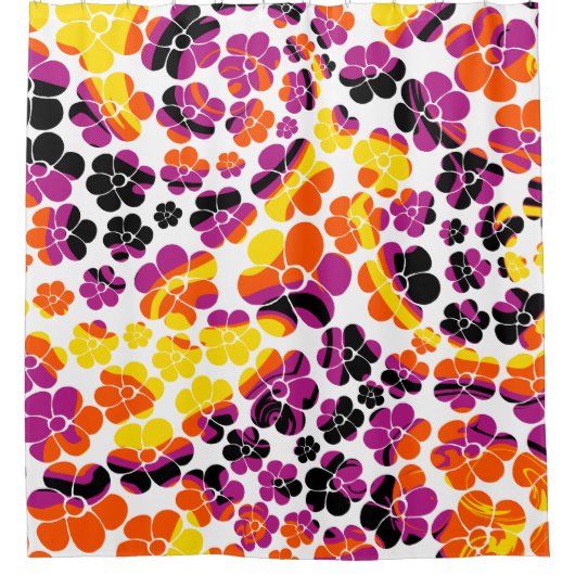 Blume Power - Schwarz, Rosa, Orange und Gelb Duschvorhang (Vorderseite)
