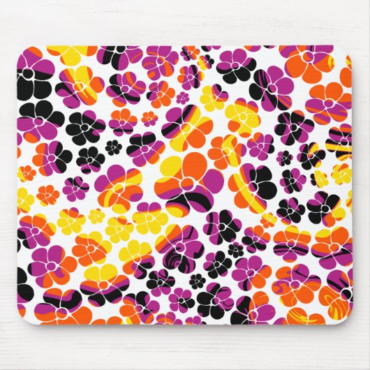 Blume Power - Schwarz, Rosa, Orange und Gelb Mousepad (Vorne)