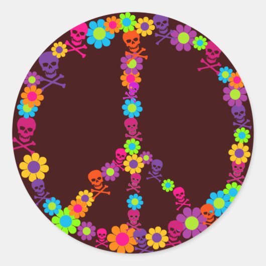 Blume Power Skully Peace Runder Aufkleber (Vorderseite)