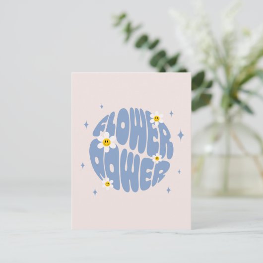 Blume Power Slogan Postkarte (Stehend Vorderseite)