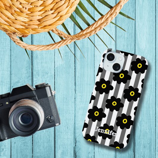 Blume Power Stripes Personalisieren Name iPhone Fa 15 Hülle