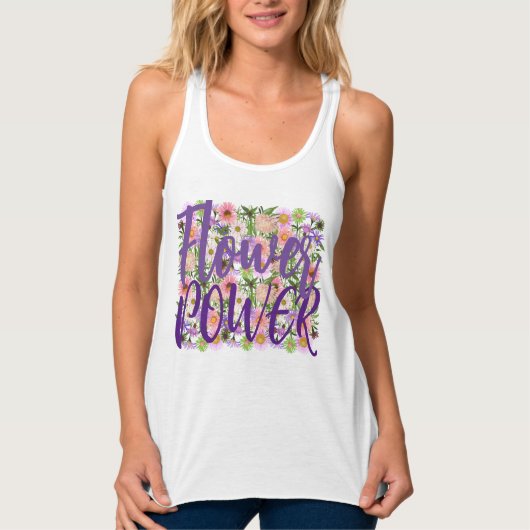 Blume Power Tank oben weiß/lila boho Haltung Top (Vorderseite)