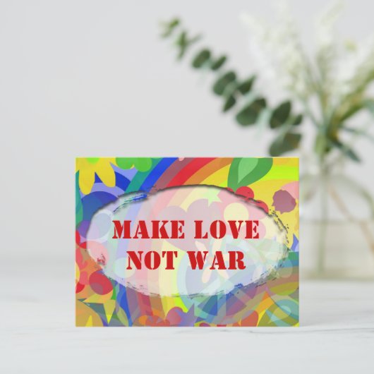 Blume Power und Ihr Text, LIEBE NICHT KRIEG MACHEN Postkarte (Stehend Vorderseite)