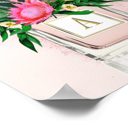 Blume Protea Elegante Parfüm Flasche Monogramm Poster (Ecke)