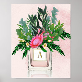 Blume Protea Elegante Parfüm Flasche Monogramm Poster