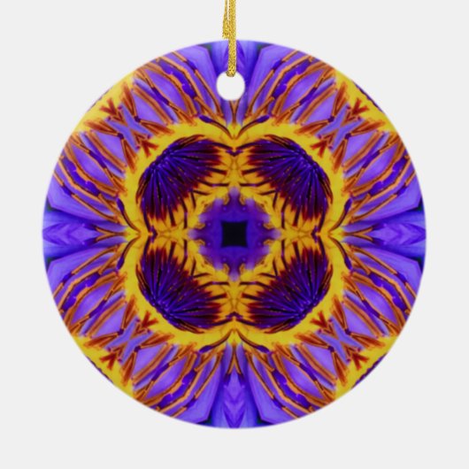 Blume Psychedelic Arts - Lila und gelbe Blume Keramik Ornament (Hinten)