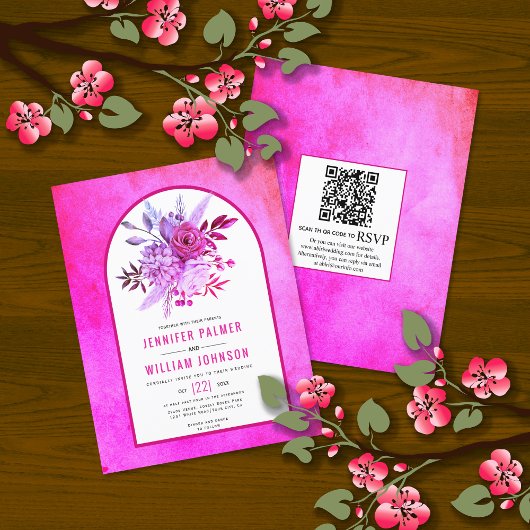 BLUME QR Code magenta Hochzeit Einladung