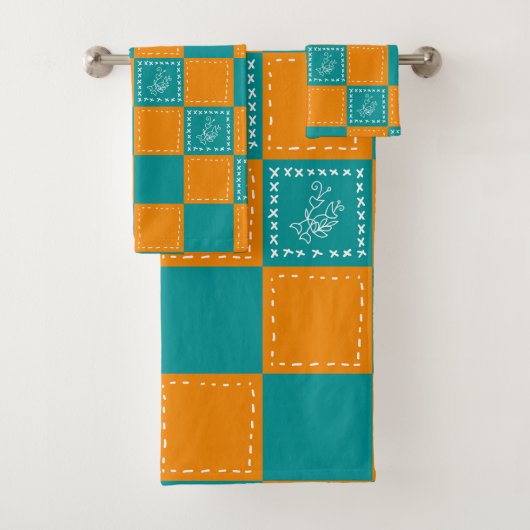 Blume-Quadrate der Mosaikdoodle Badhandtuch Set (Insitu)