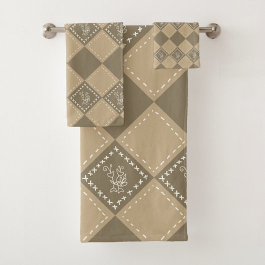Blume-Quadrate der Mosaikdoodle Badhandtuch Set (Insitu)