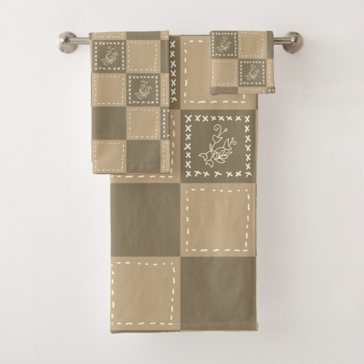 Blume-Quadrate der Mosaikdoodle Badhandtuch Set (Insitu)