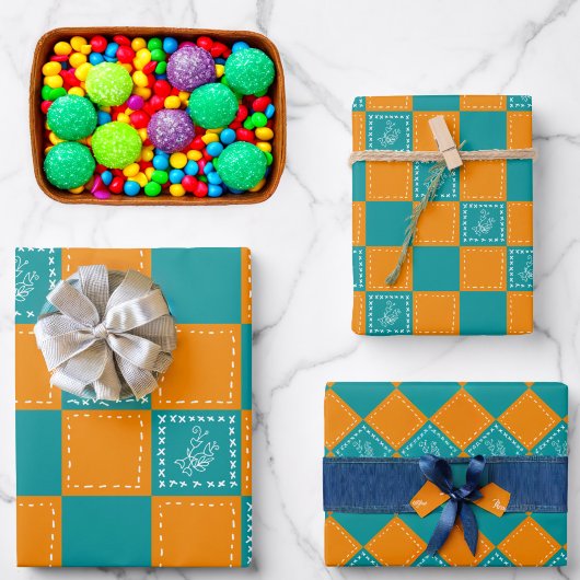 Blume-Quadrate der Mosaikdoodle Geschenkpapier Set