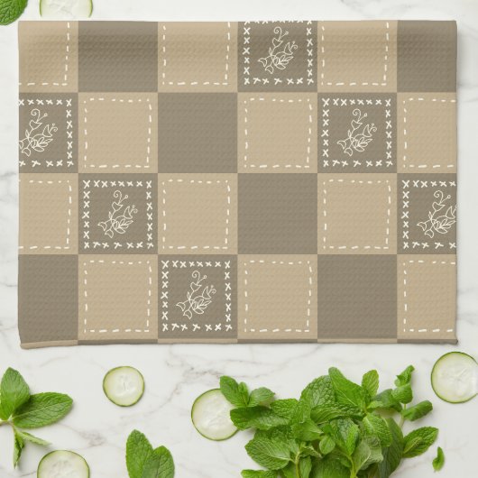 Blume-Quadrate der Mosaikdoodle Geschirrtuch (Gefaltet)