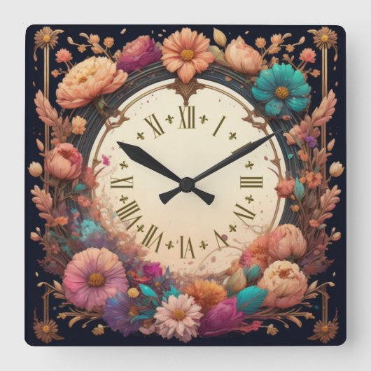 Blume Quadratische Wanduhr (Vorderseite)