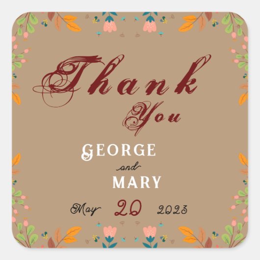 Blume Quadratischer Aufkleber (Vorderseite)