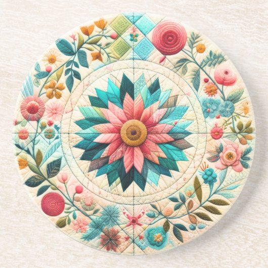 Blume Quilt Muster Getränkeuntersetzer (Vorne)