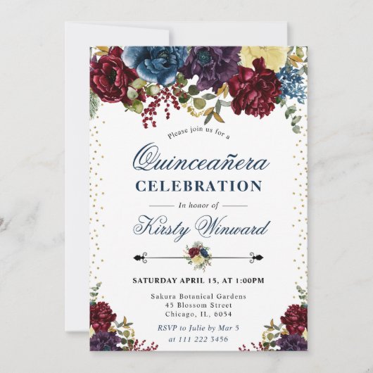 Blume Quinceanera Einladung (Vorderseite)