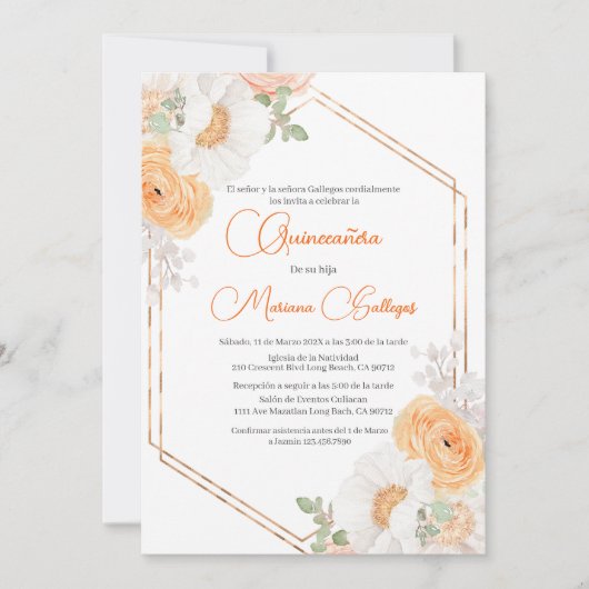 Blume Quinceanera Einladung (Vorderseite)