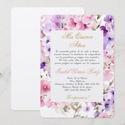 Blume quinceañera einladung (Vorne/Hinten)