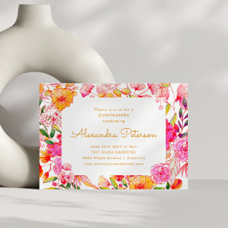 Blume QUINCEAÑERA, rosa und orange Einladung