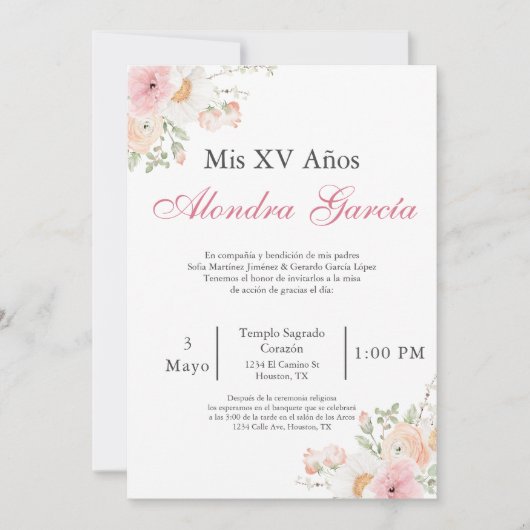 Blume Quinceñera Einladung (Vorderseite)