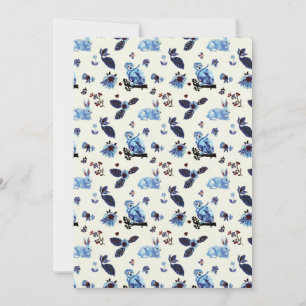 Blume Rabbit Monkey Blau Vintag Feiertagskarte