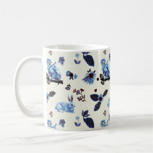 Blume Rabbit Monkey Blau Vintag Kaffeetasse