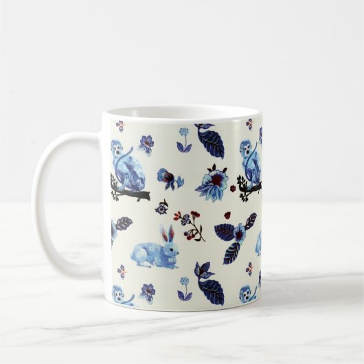 Blume Rabbit Monkey Blau Vintag Kaffeetasse (Links)