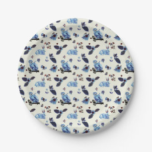 Blume Rabbit Monkey Blau Vintag Pappteller
