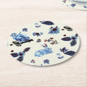 Blume Rabbit Monkey Blau Vintag Runder Pappuntersetzer (Angewinkelt)