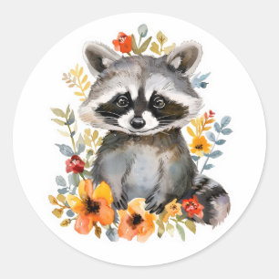Blume Raccoon Runder Aufkleber