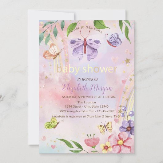 Blume Rainbow Baby Dusche Einladung (Vorderseite)