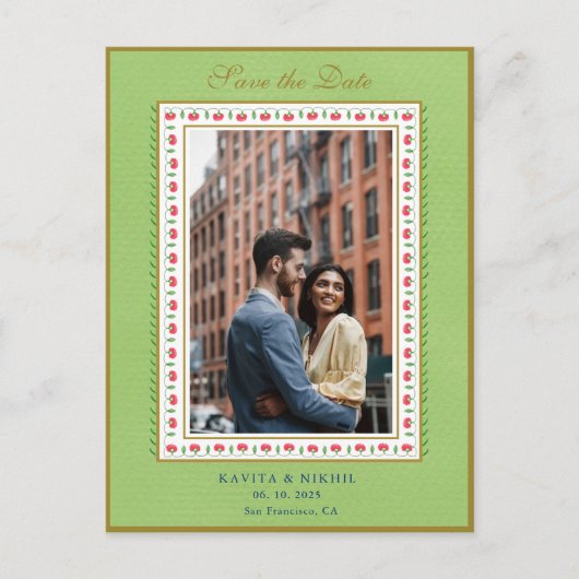 Blume Rand Minze Grün Foto Rett The Day Ankündigungspostkarte (Vorderseite)