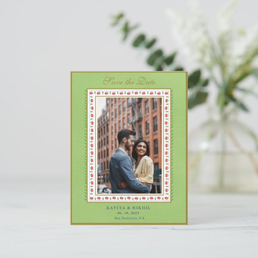 Blume Rand Minze Grün Foto Rett The Day Ankündigungspostkarte (Stehend Vorderseite)