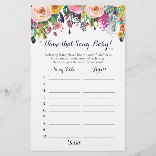 Blume Raten Sie das Baby Song Baby Shower Game (Vorderseite)
