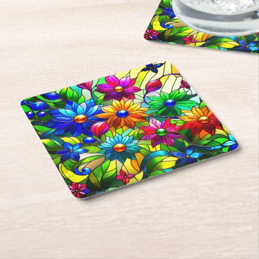 Blume Rechteckiger Pappuntersetzer (angewinkelt)