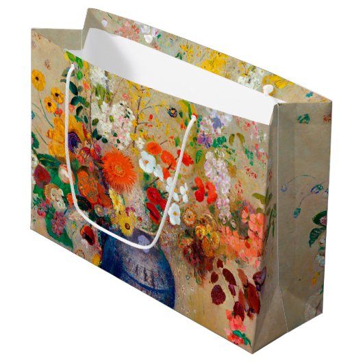 Blume, Redon große Geschenktasche Geschenktüte (Vorderseite Schrägansicht)