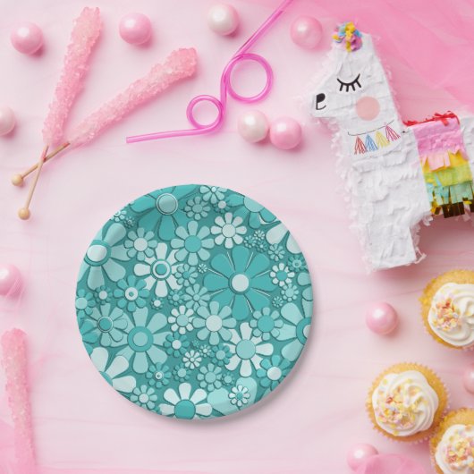 Blume Retro 60er 70er Blumenmuster Pappteller (Party)