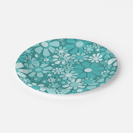 Blume Retro 60er 70er Blumenmuster Pappteller (Schrägansicht)