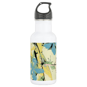Blume Retro blau und gelb Trinkflasche