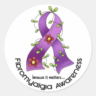 Blume Ribbon FIBROMYALGIA T - Shirt Runder Aufkleber
