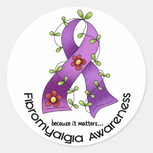 Blume Ribbon FIBROMYALGIA T - Shirt Runder Aufkleber (Vorderseite)